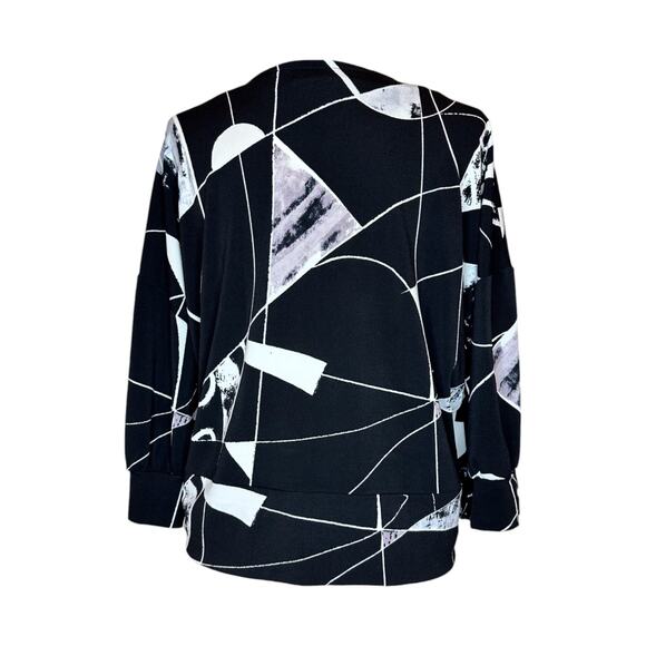 Women's Front Zip Copped Jacket Size M Abstract Black Print NWT Artex Fashions - Picture 4 of 5